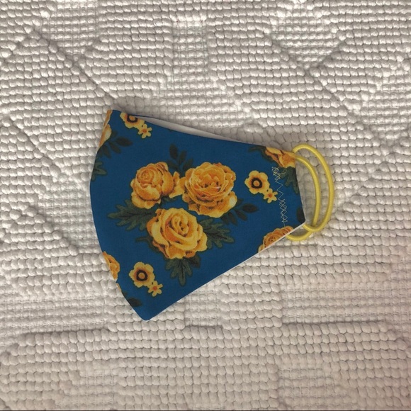 Blue With Roses 2 Layer Face Mask - Picture 2 of 5